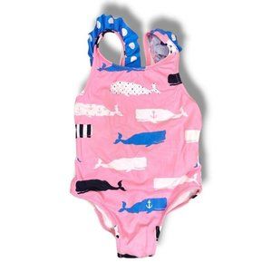 Hatley Swimsuit One Piece Girls Size 3 Nautical Pink Whales